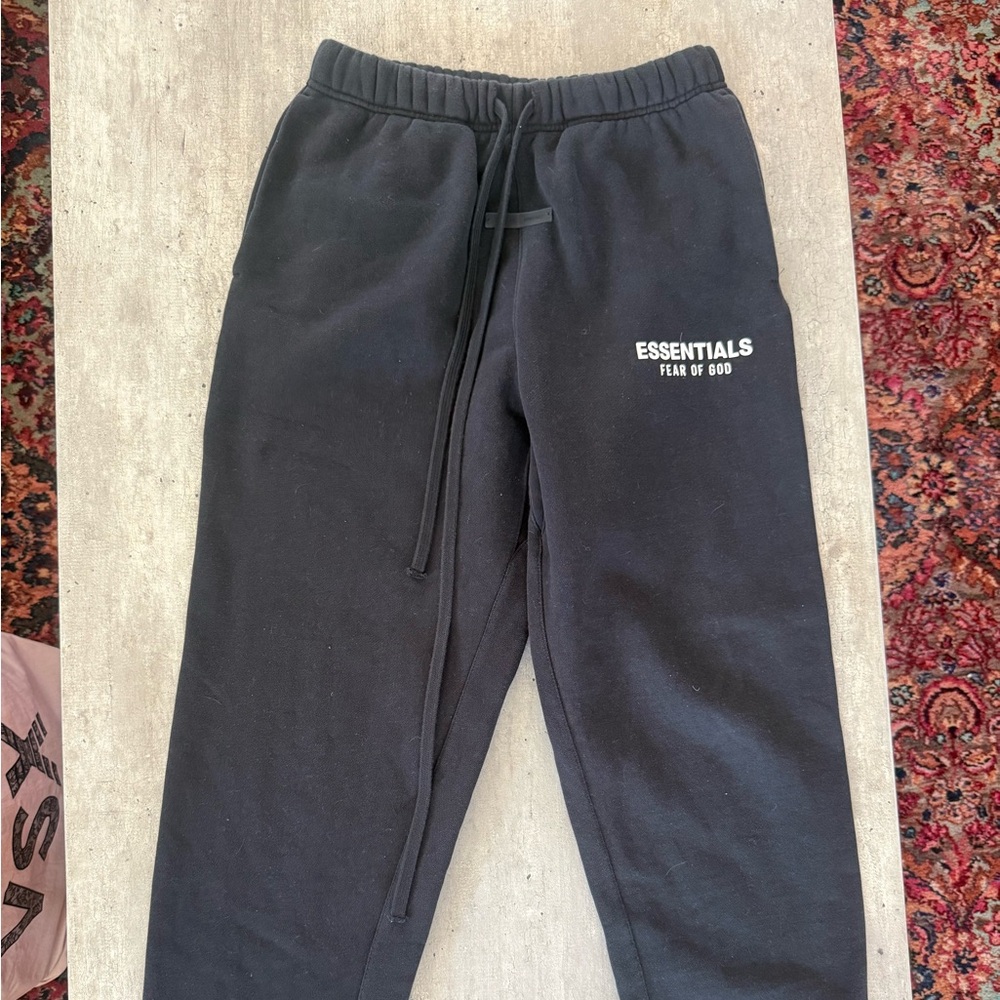 Fear of God ESSENTIALS Black Sweatpants with White Logo